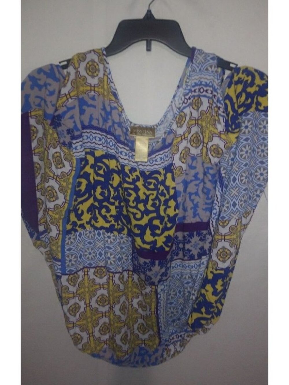 Miss Tina 1X Retro Royal Blue Gold Top Plus